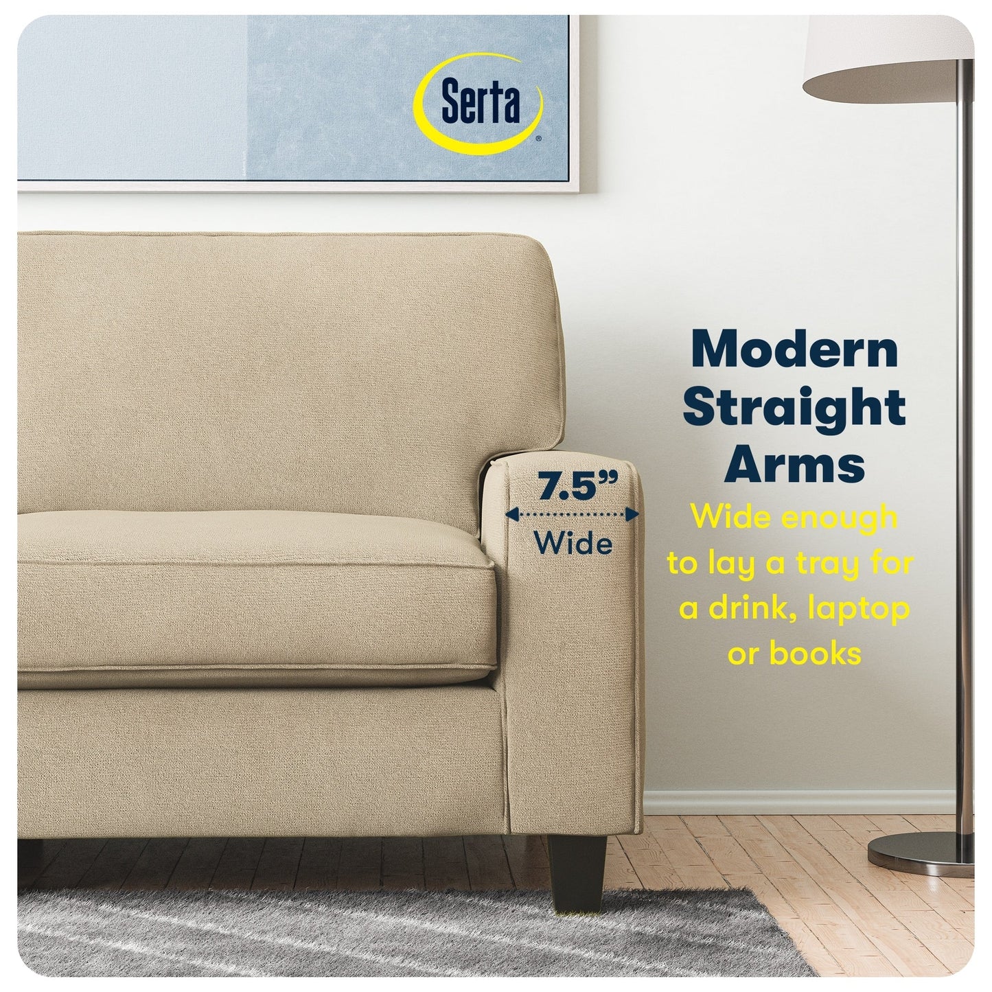 Serta Palisades 73 Track Arm Sofa, Easy Care Polyester, Soft Pillow Back, Pocket Coil Seat Cushions