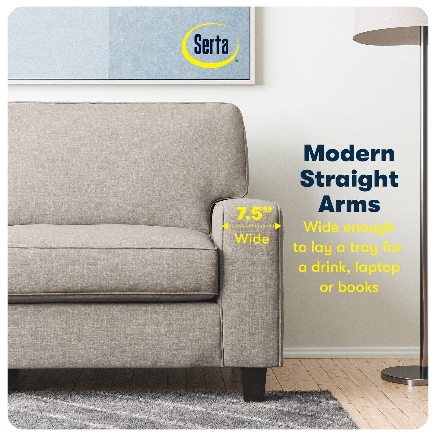 Serta Palisades 73 Track Arm Sofa, Easy Care Polyester, Soft Pillow Back, Pocket Coil Seat Cushions
