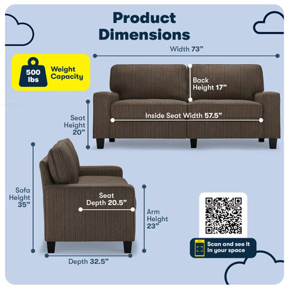 Serta Palisades 73 Track Arm Sofa, Easy Care Polyester, Soft Pillow Back, Pocket Coil Seat Cushions