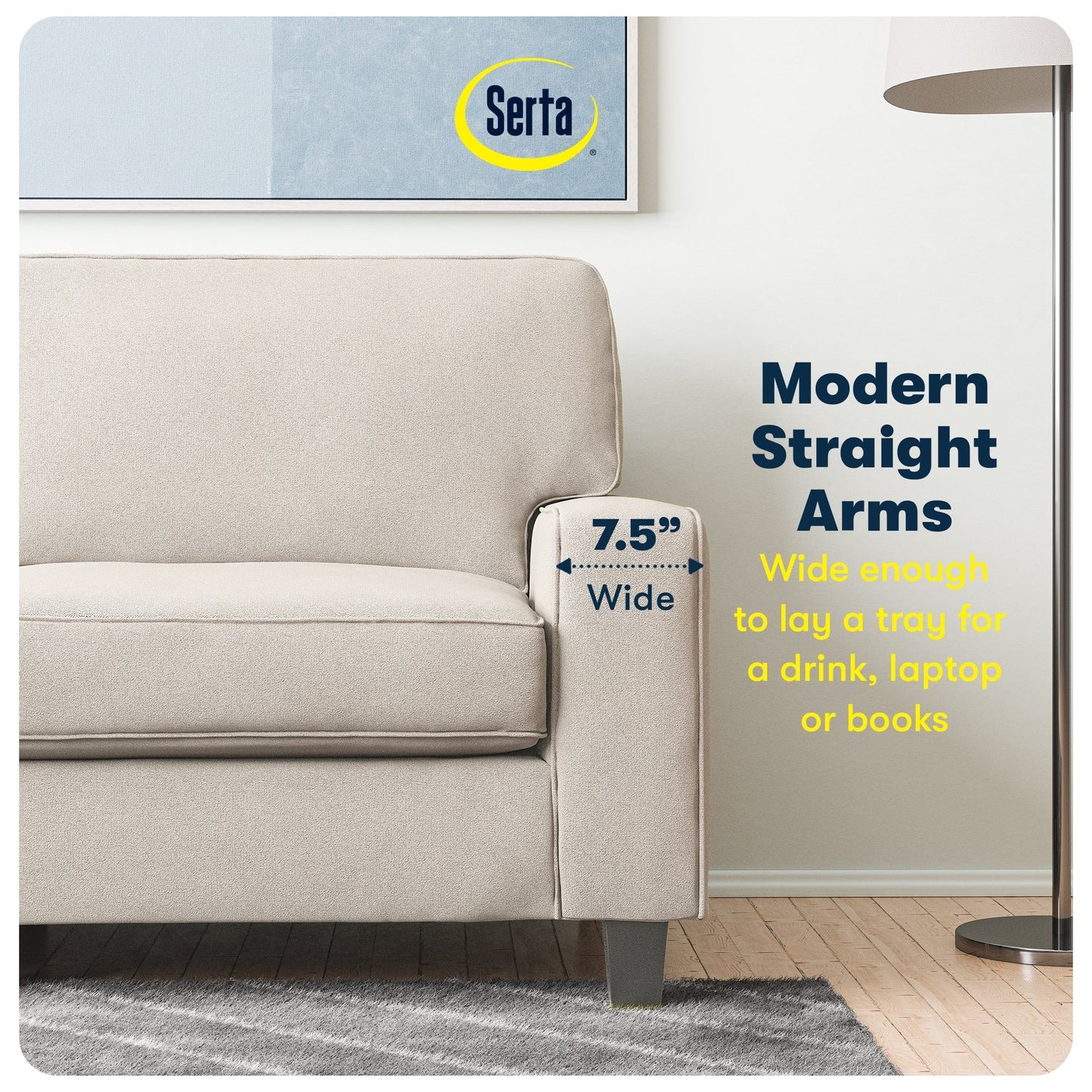 Serta Palisades 73 Track Arm Sofa, Easy Care Polyester, Soft Pillow Back, Pocket Coil Seat Cushions