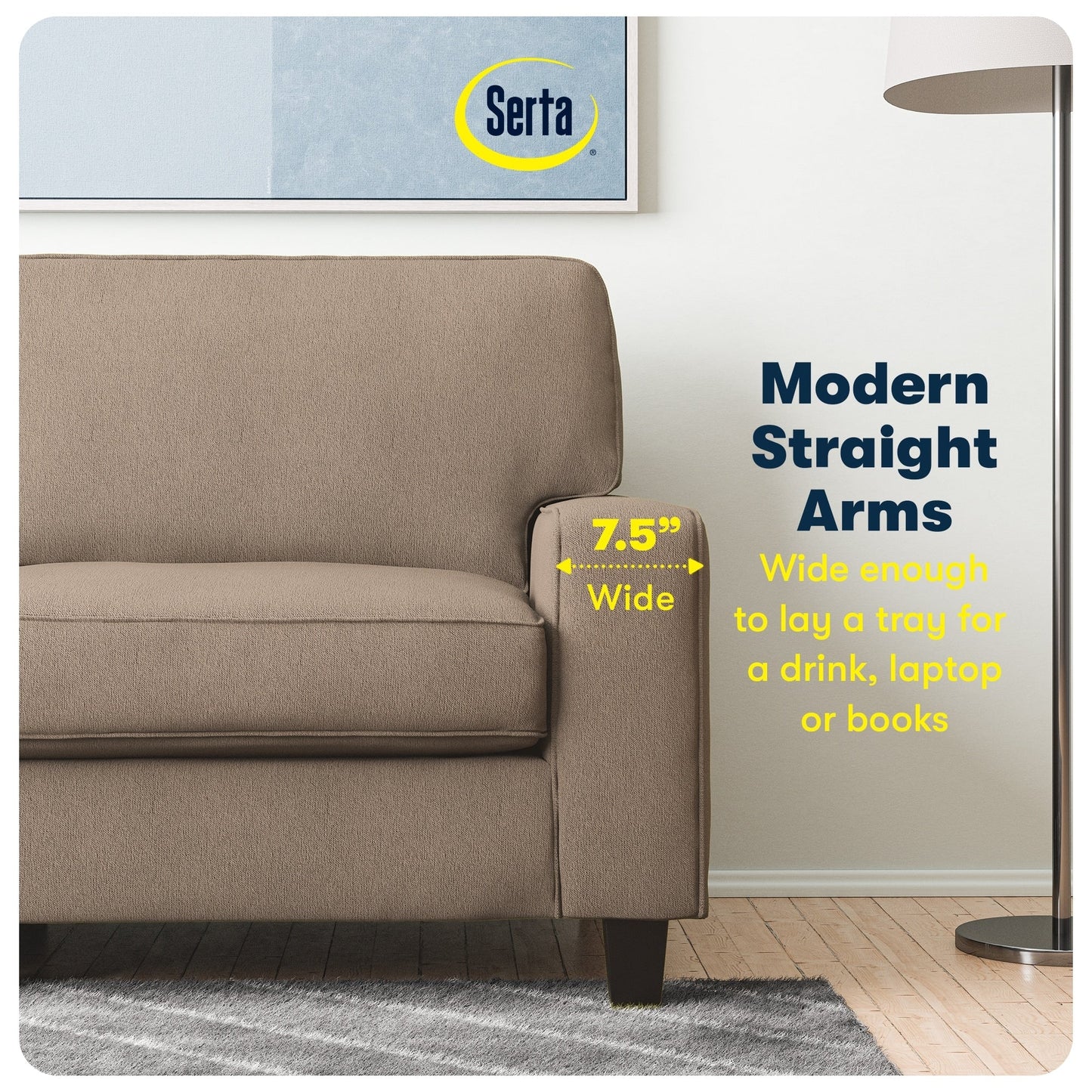 Serta Palisades 73 Track Arm Sofa, Easy Care Polyester, Soft Pillow Back, Pocket Coil Seat Cushions