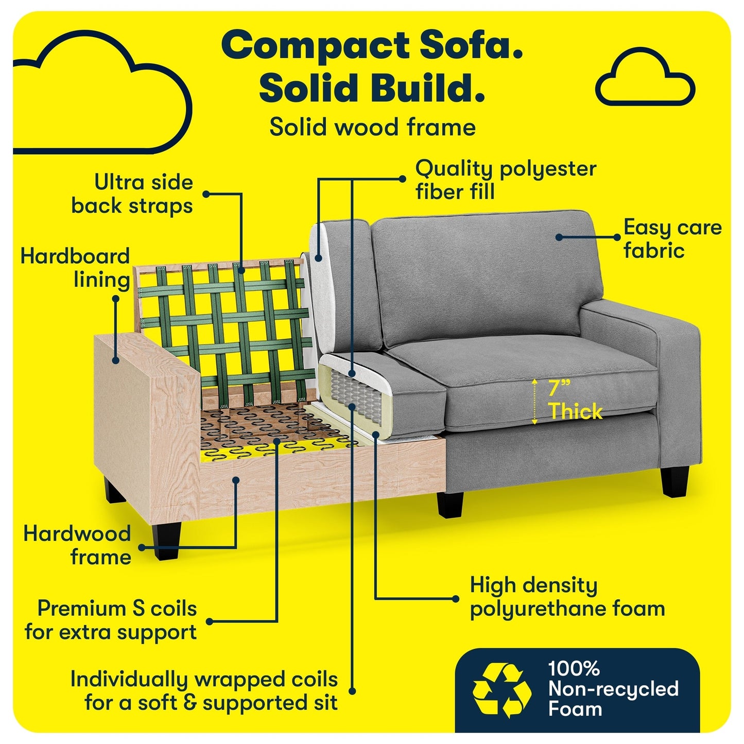 Serta Palisades 73 Track Arm Sofa, Easy Care Polyester, Soft Pillow Back, Pocket Coil Seat Cushions