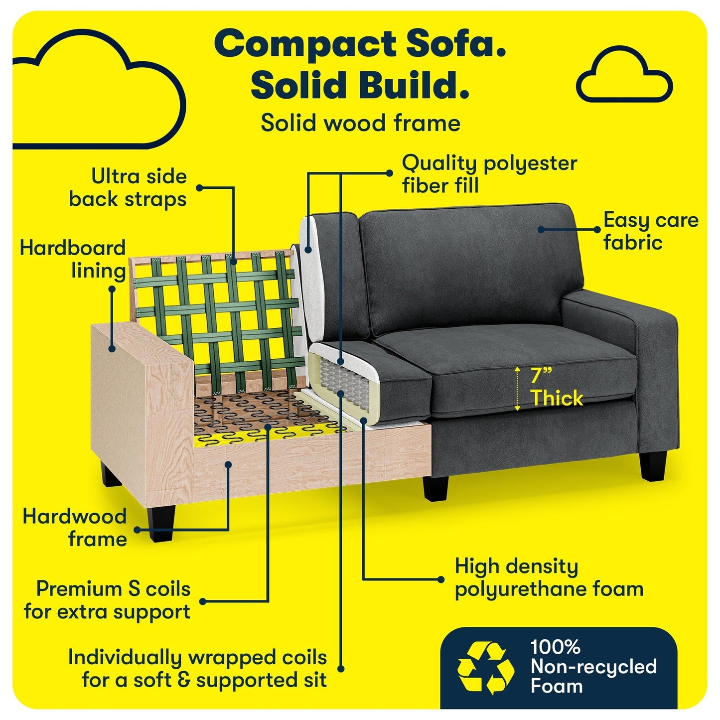 Serta Palisades 73 Track Arm Sofa, Easy Care Polyester, Soft Pillow Back, Pocket Coil Seat Cushions