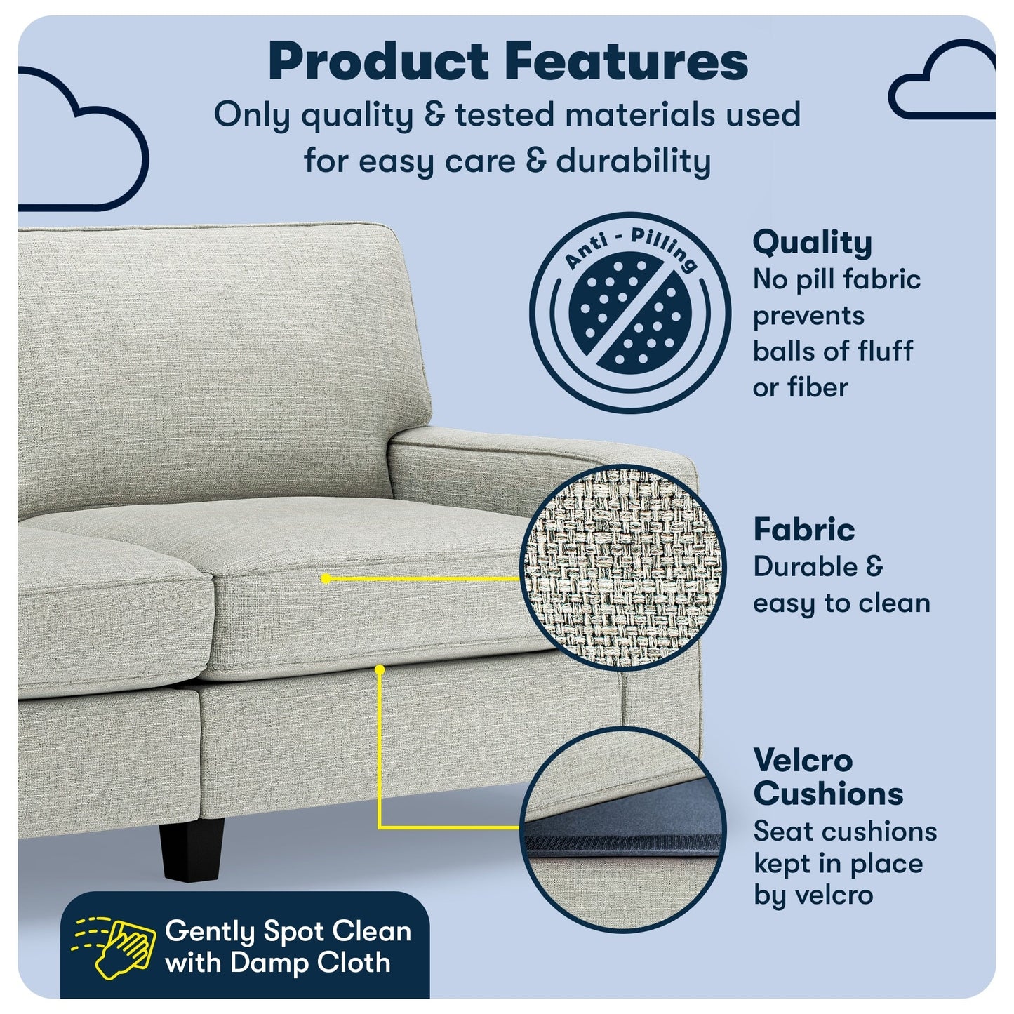 Serta Palisades 73 Track Arm Sofa, Easy Care Polyester, Soft Pillow Back, Pocket Coil Seat Cushions