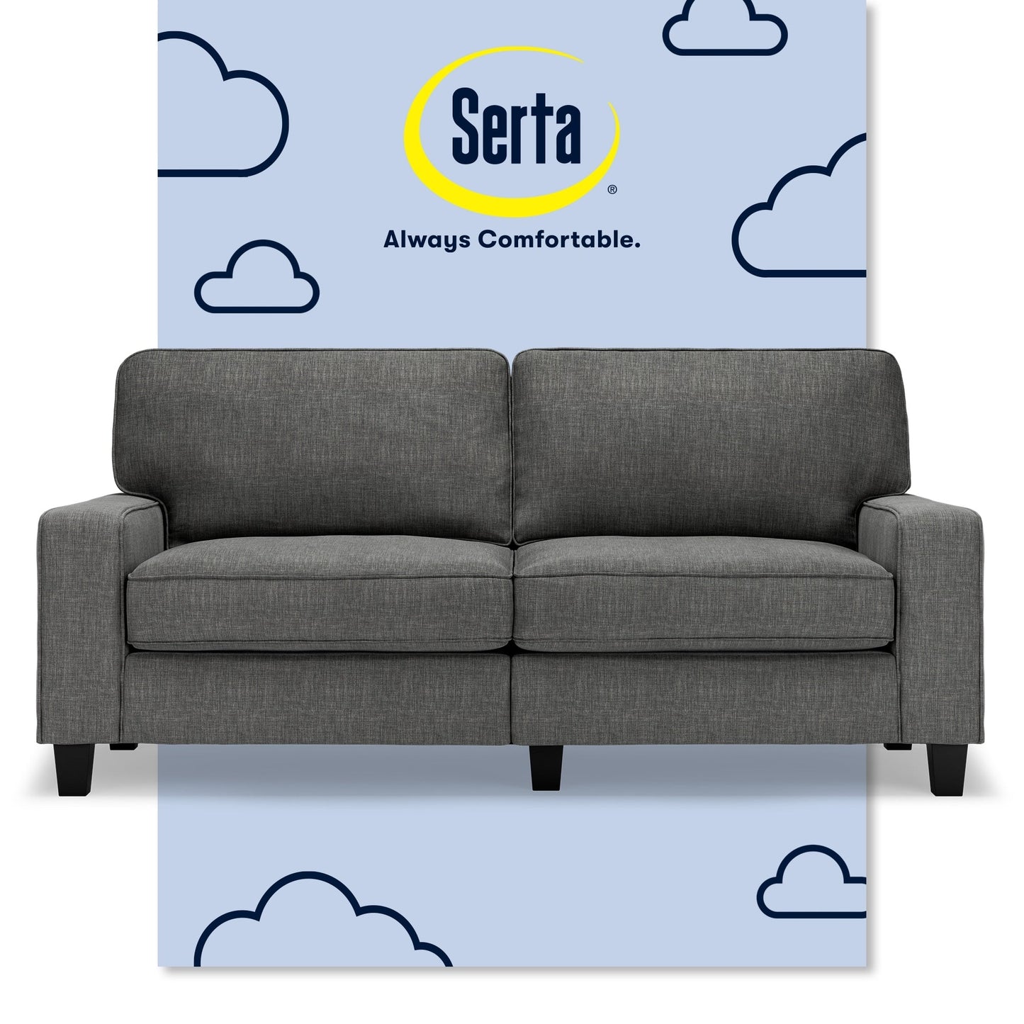 Serta Palisades 73 Track Arm Sofa, Easy Care Polyester, Soft Pillow Back, Pocket Coil Seat Cushions
