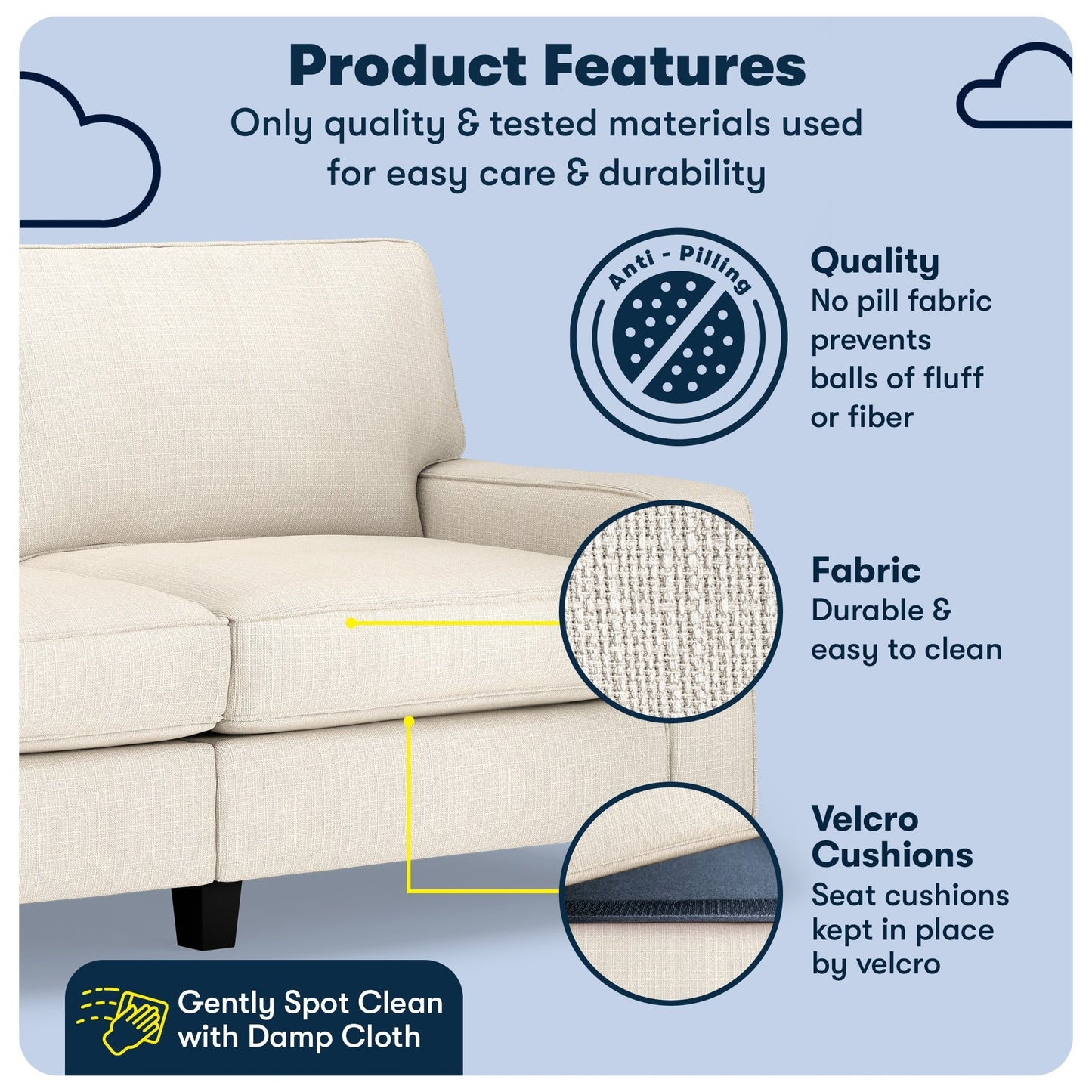 Serta Palisades 73 Track Arm Sofa, Easy Care Polyester, Soft Pillow Back, Pocket Coil Seat Cushions