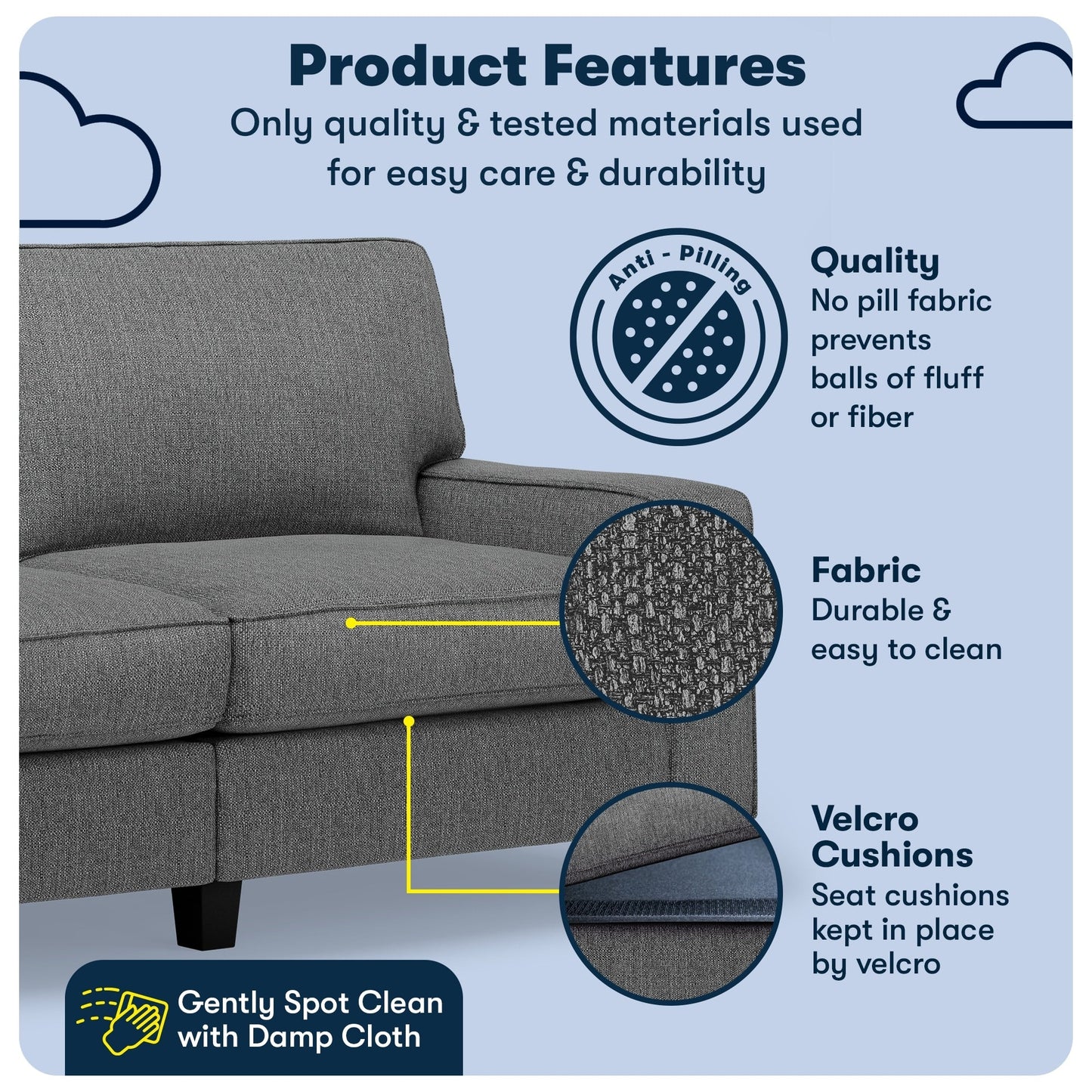 Serta Palisades 73 Track Arm Sofa, Easy Care Polyester, Soft Pillow Back, Pocket Coil Seat Cushions