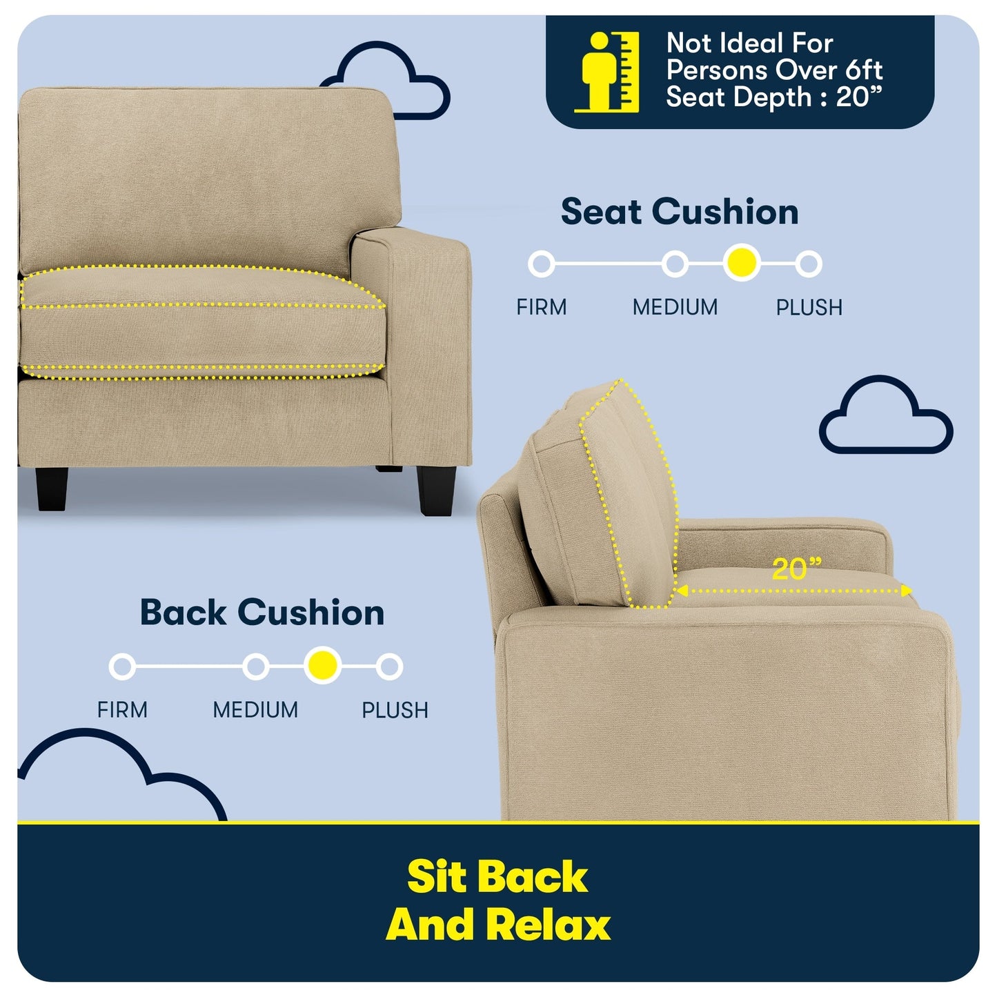 Serta Palisades 73 Track Arm Sofa, Easy Care Polyester, Soft Pillow Back, Pocket Coil Seat Cushions