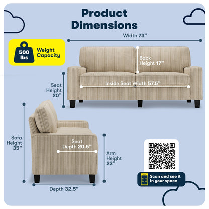 Serta Palisades 73 Track Arm Sofa, Easy Care Polyester, Soft Pillow Back, Pocket Coil Seat Cushions