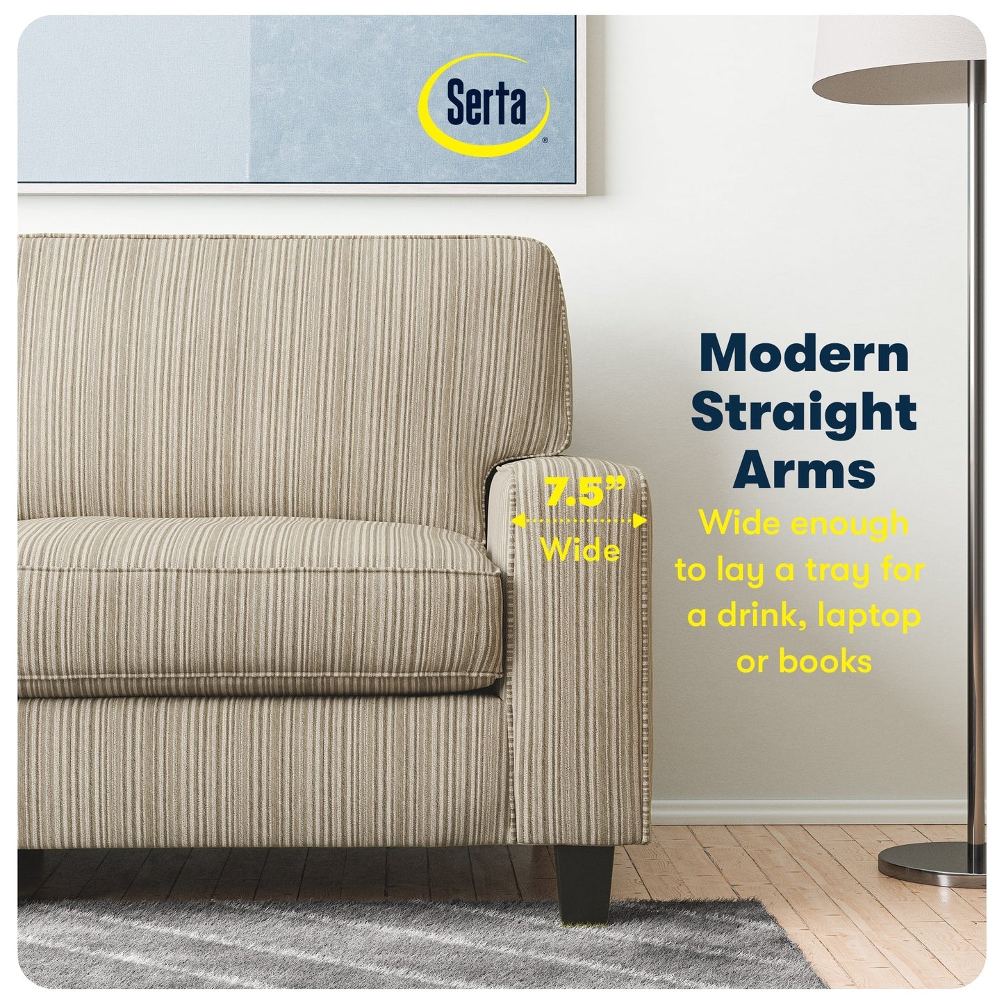 Serta Palisades 73 Track Arm Sofa, Easy Care Polyester, Soft Pillow Back, Pocket Coil Seat Cushions