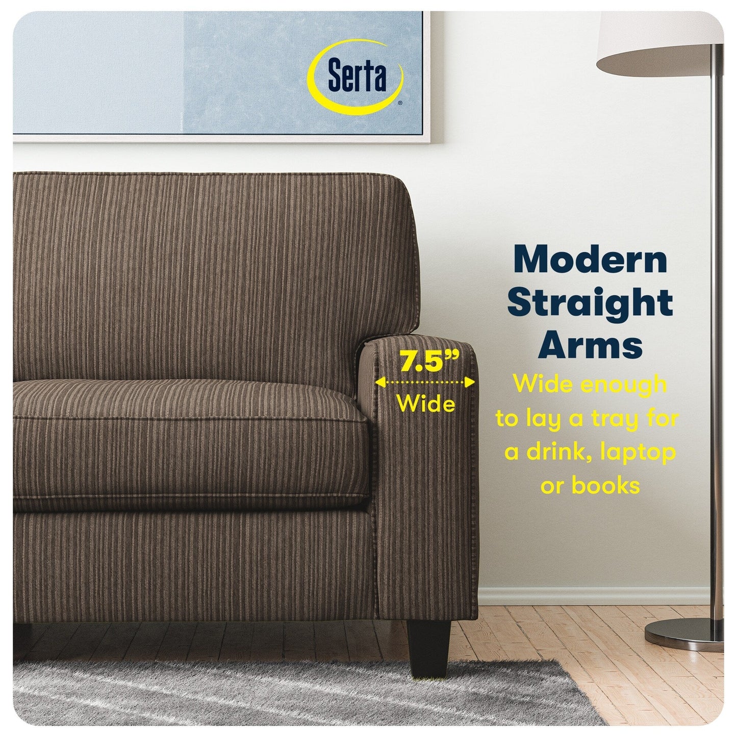 Serta Palisades 73 Track Arm Sofa, Easy Care Polyester, Soft Pillow Back, Pocket Coil Seat Cushions