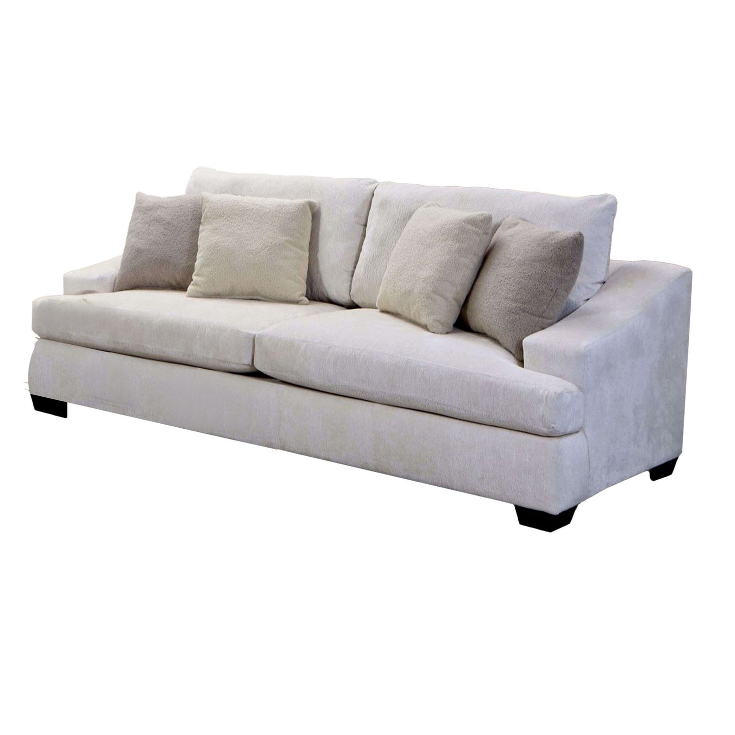 Sham Sofa, Ivory Chenille, 4 Accent Pillows, Solid Wood Frame, 94 Inch