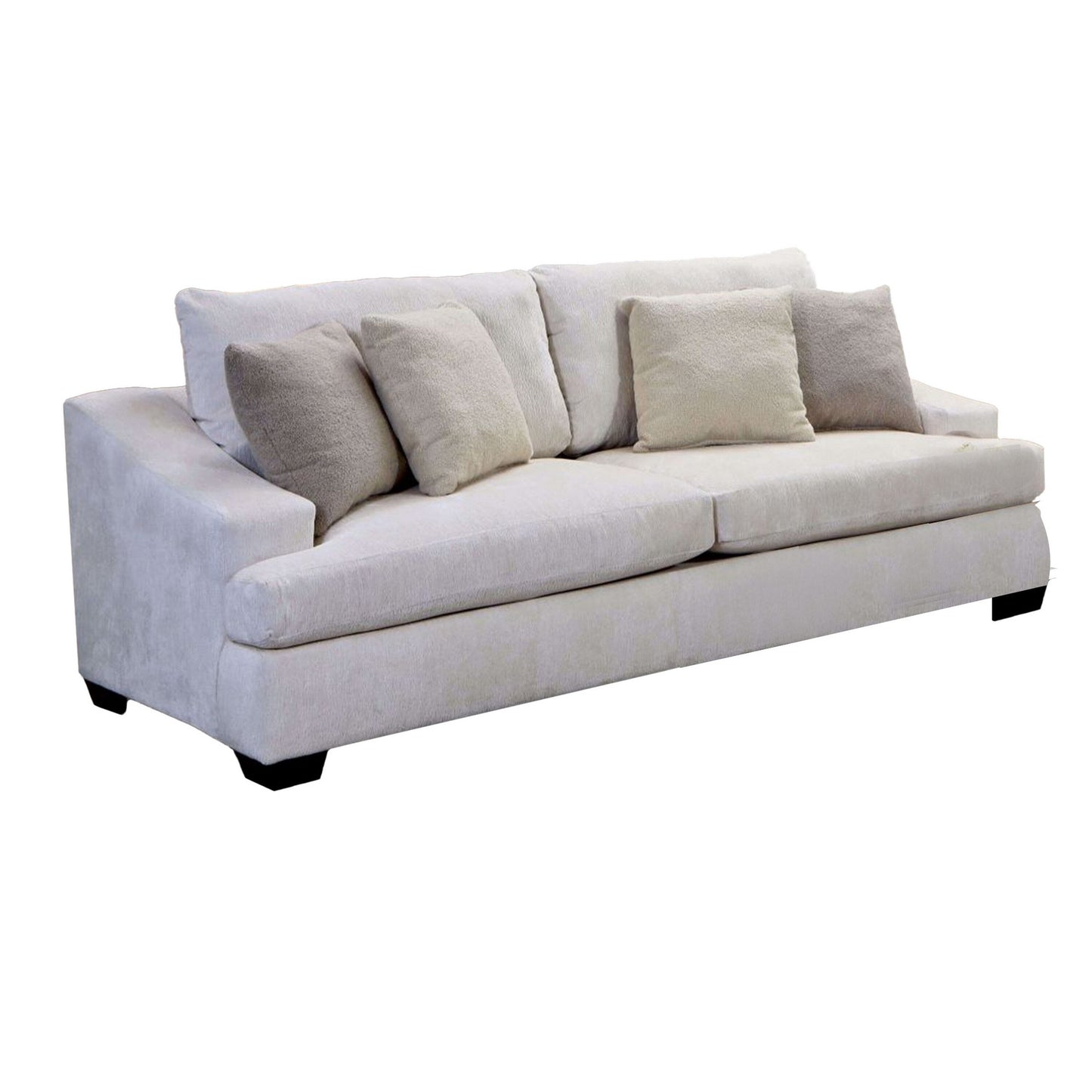 Sham Sofa, Ivory Chenille, 4 Accent Pillows, Solid Wood Frame, 94 Inch