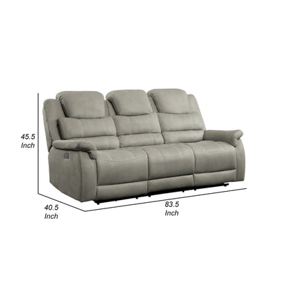 Shelly Power Recliner Sofa, Adjustable Headrest Gray Polyester 84 Inch