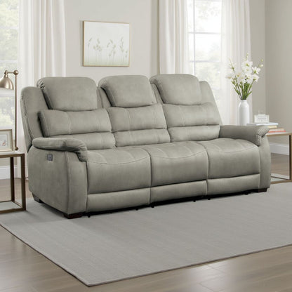 Shelly Power Recliner Sofa, Adjustable Headrest Gray Polyester 84 Inch