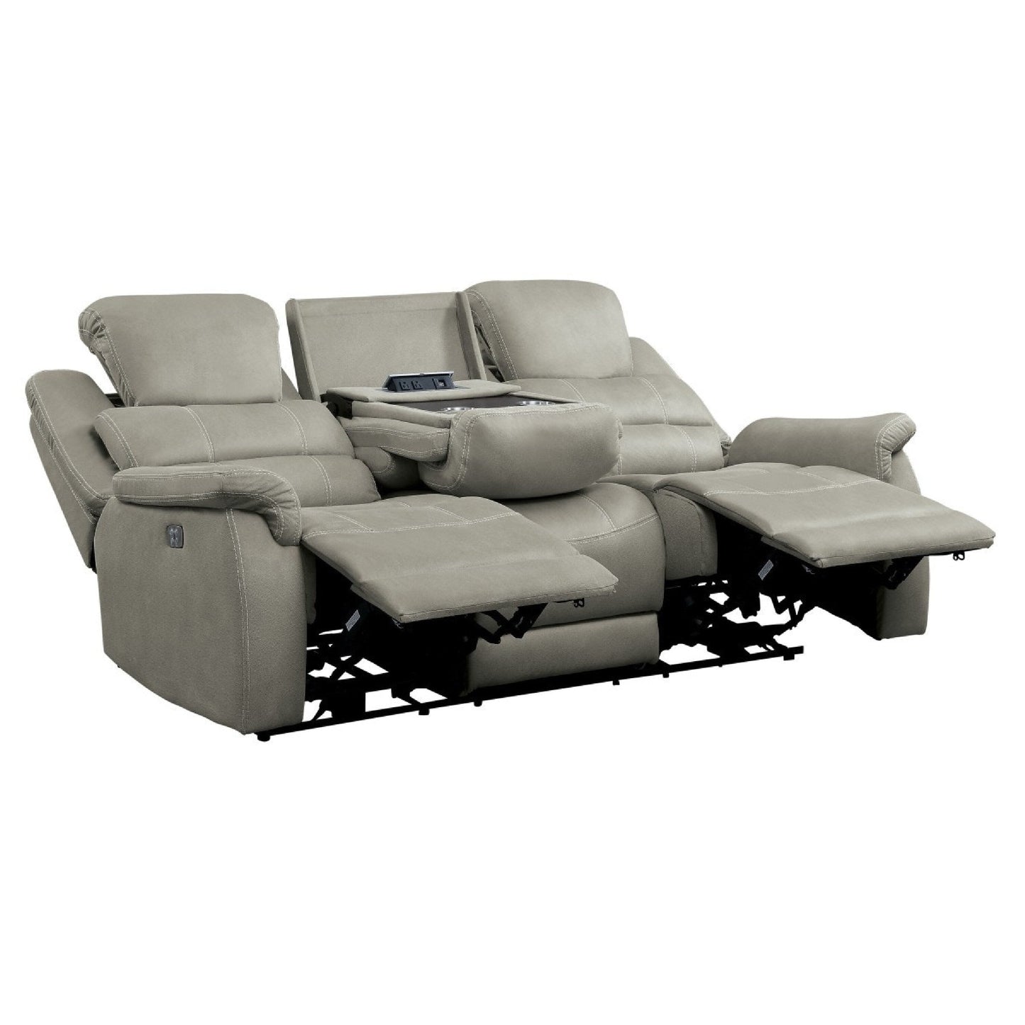 Shelly Power Recliner Sofa, Adjustable Headrest Gray Polyester 84 Inch