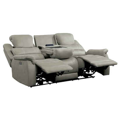 Shelly Power Recliner Sofa, Adjustable Headrest Gray Polyester 84 Inch