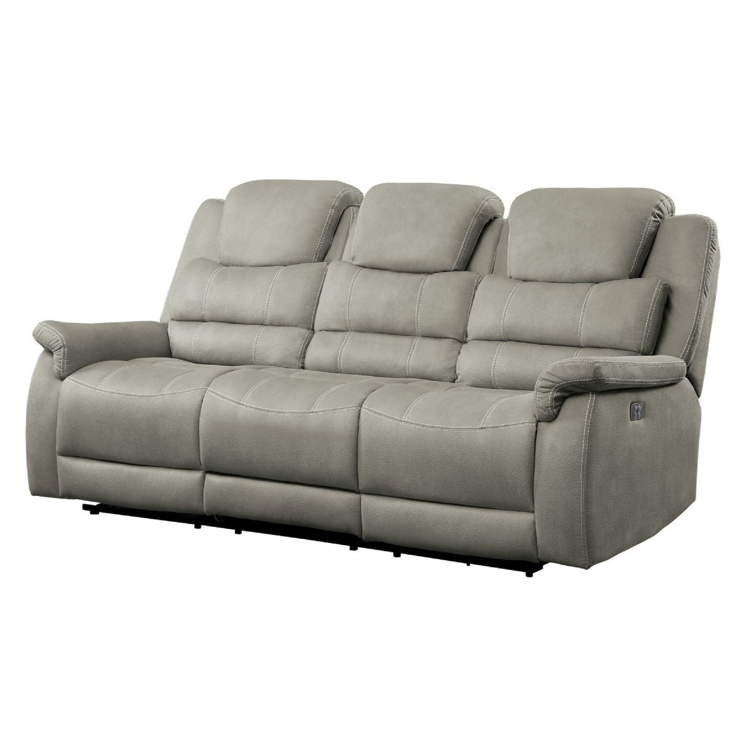 Shelly Power Recliner Sofa, Adjustable Headrest Gray Polyester 84 Inch