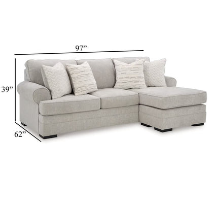Shelyn Sofa Chaise with 4 Accent Pillows, Sand Gray Polyester 97 Inch