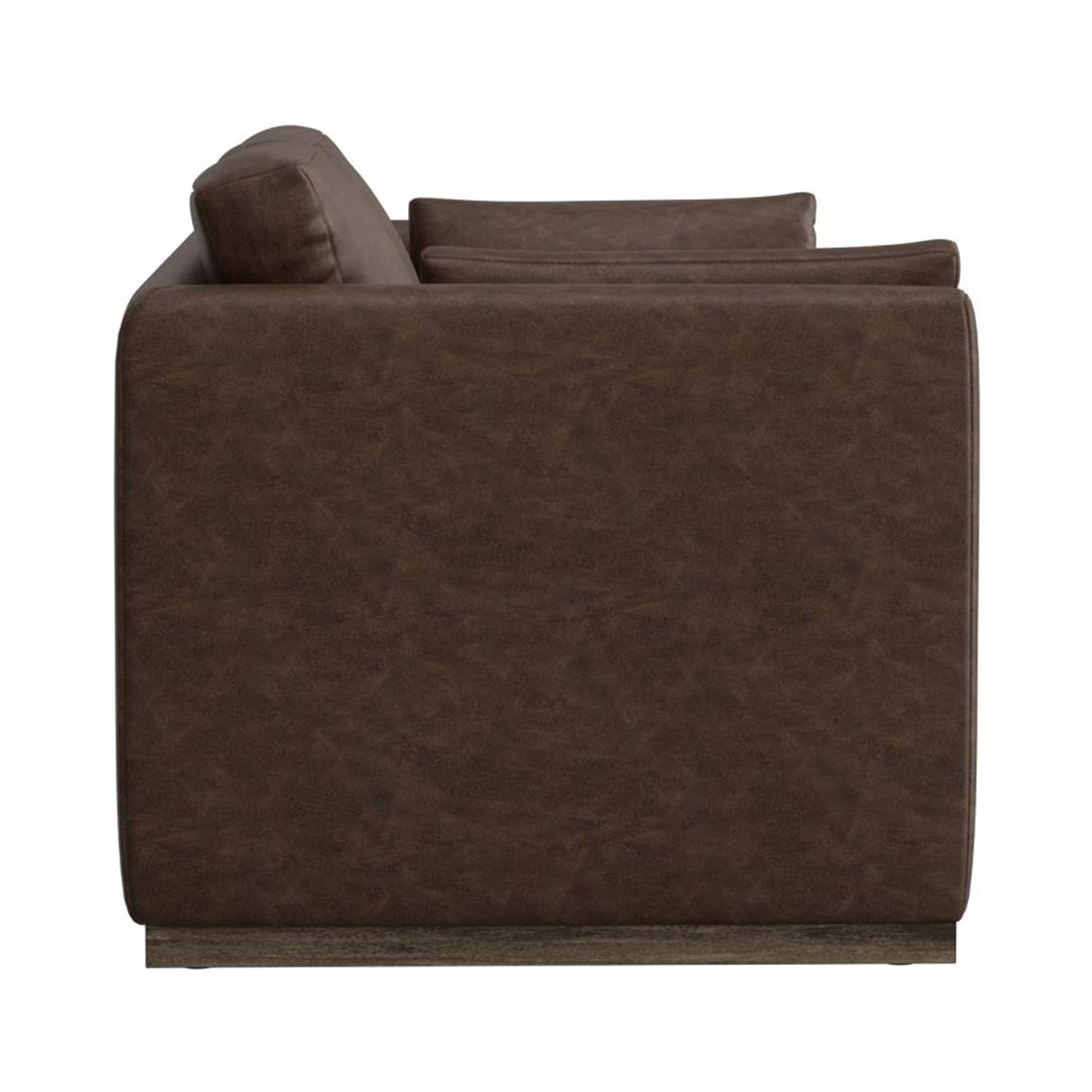 Sian Sofa, 2 Accent Throws, Loose Pillow Back, Dark Brown Faux Leather