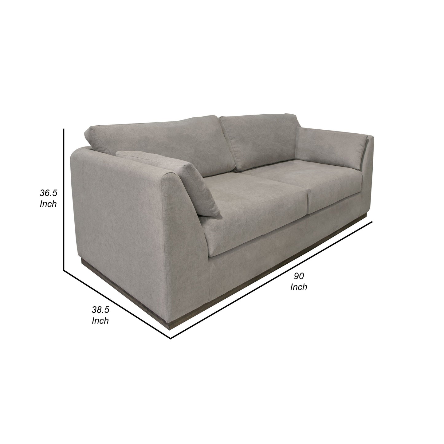 Sian Sofa, Almond Gray Polyester, 2 Pillows, Solid Pine Wood, 90 Inch