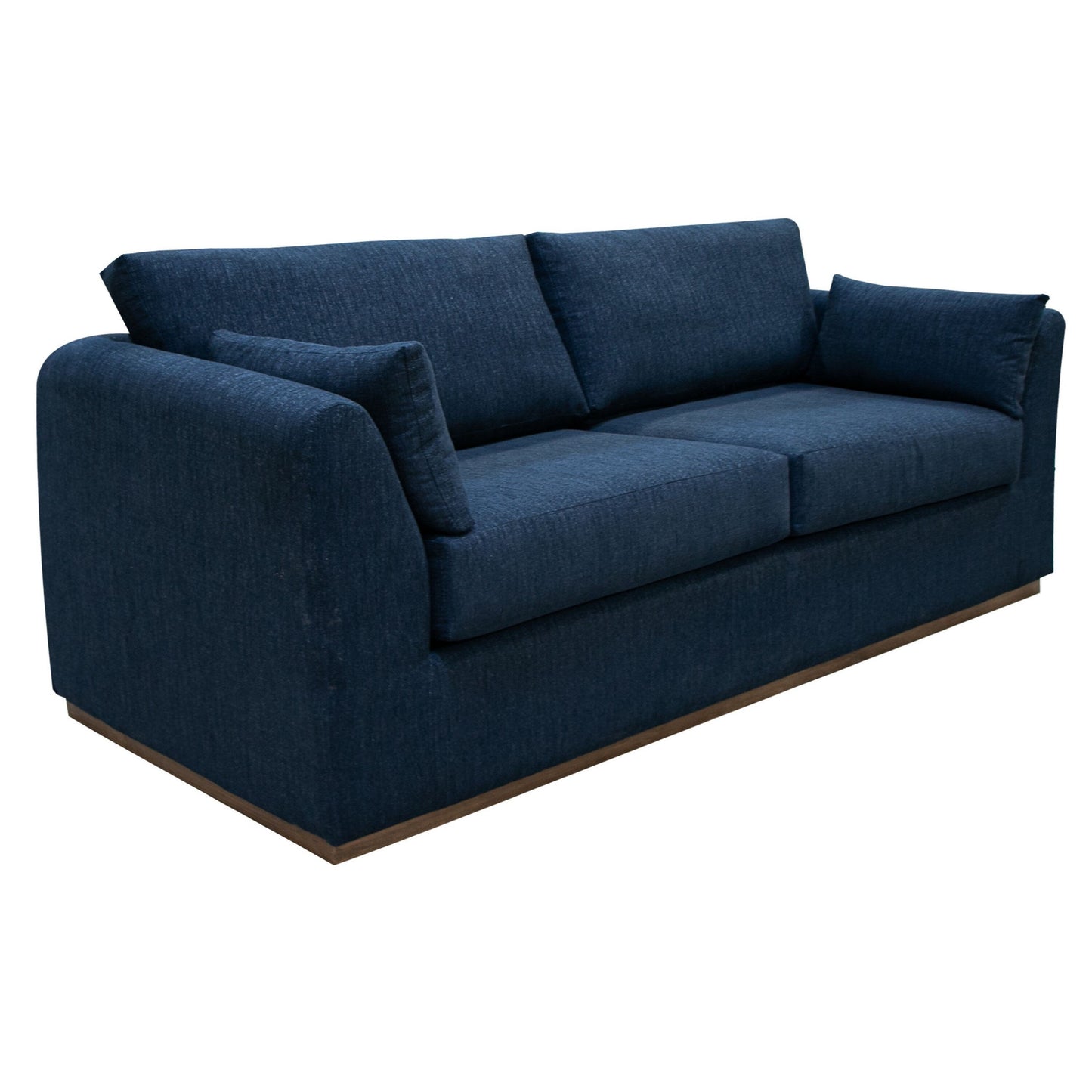 Sian Sofa, Navy Blue Polyester, 2 Throw Pillows, Solid Pine Wood, 90 Inch