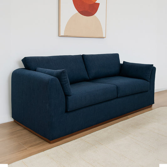 Sian Sofa, Navy Blue Polyester, 2 Throw Pillows, Solid Pine Wood, 90 Inch