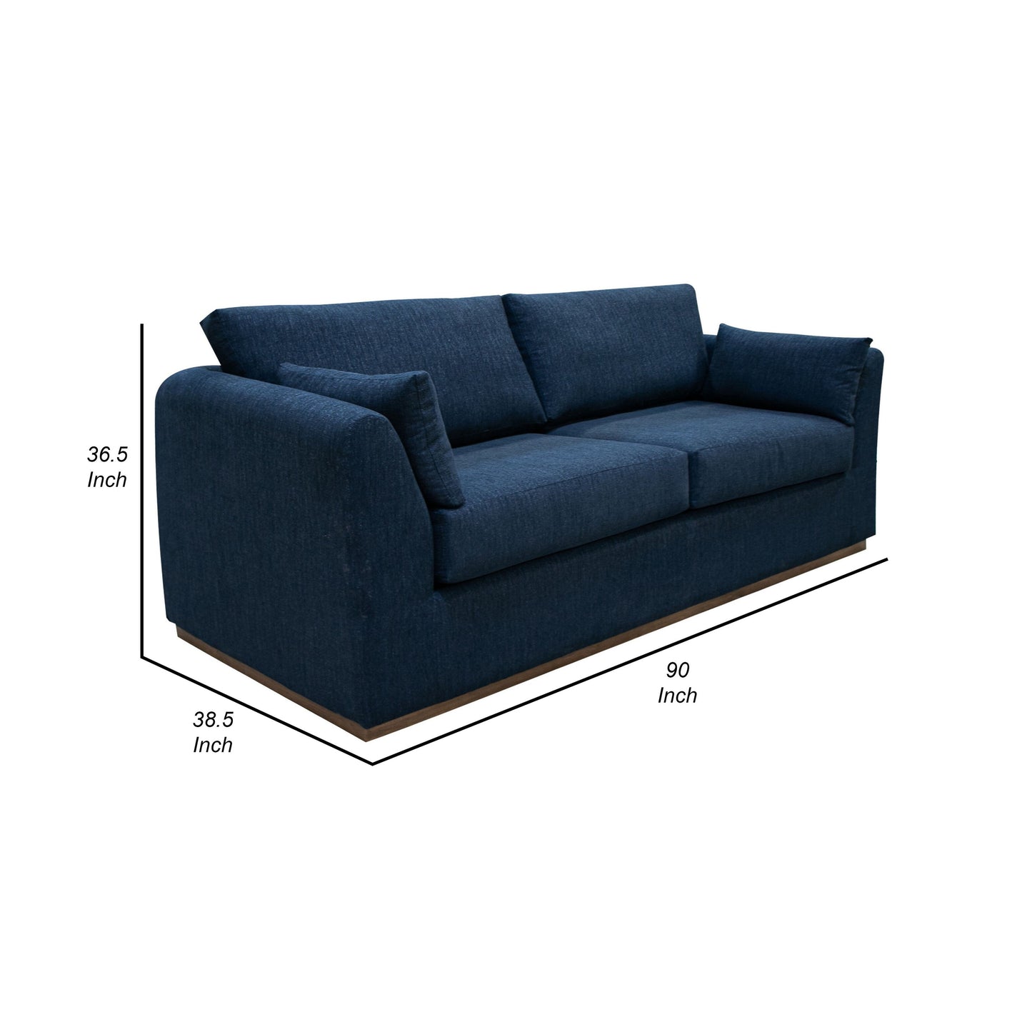 Sian Sofa, Navy Blue Polyester, 2 Throw Pillows, Solid Pine Wood, 90 Inch