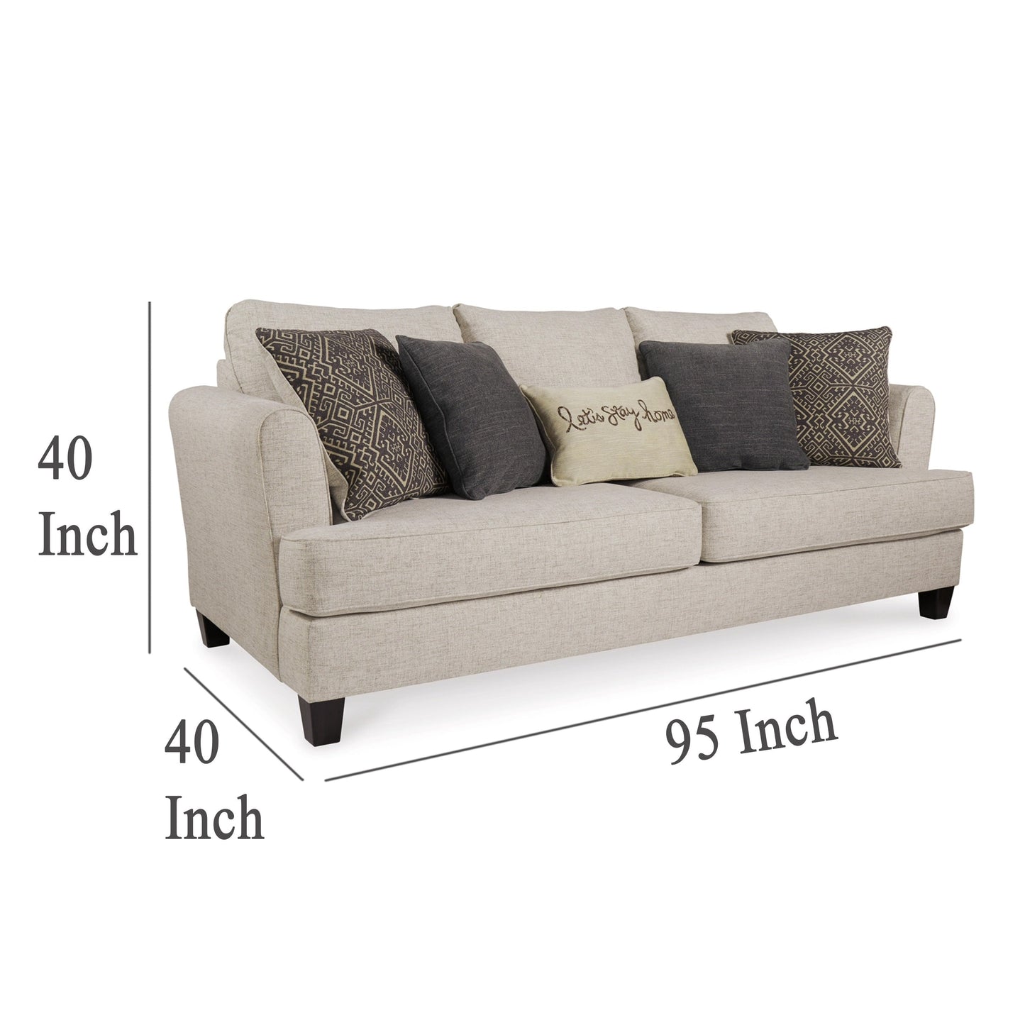 Sidwell Queen Sofa Sleeper, Beige Polyester, 5 Throw Pillows, 95 Inch