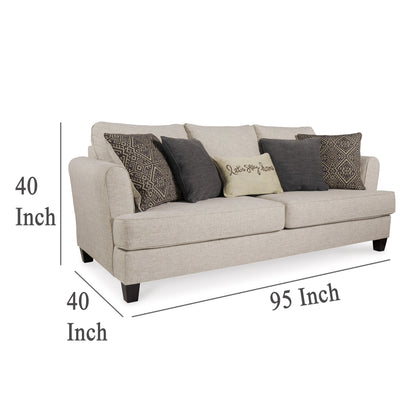 Sidwell Queen Sofa Sleeper, Beige Polyester, 5 Throw Pillows, 95 Inch