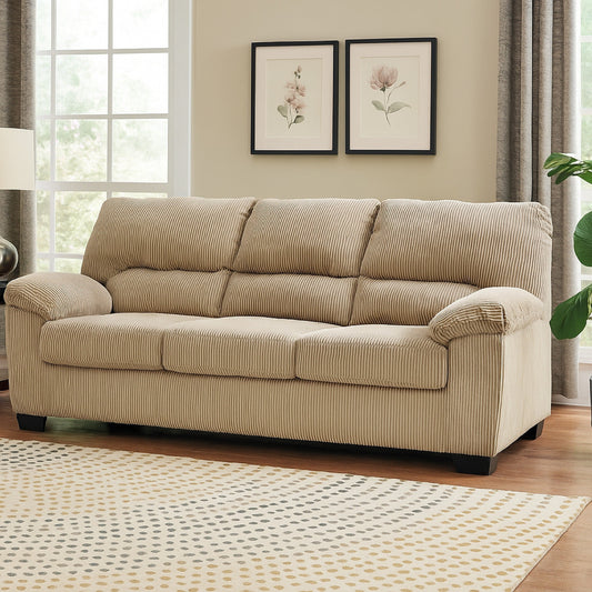 Simy Sofa, 83 Inch Modern Style Sand Beige Polyester, Pillow Top Arms