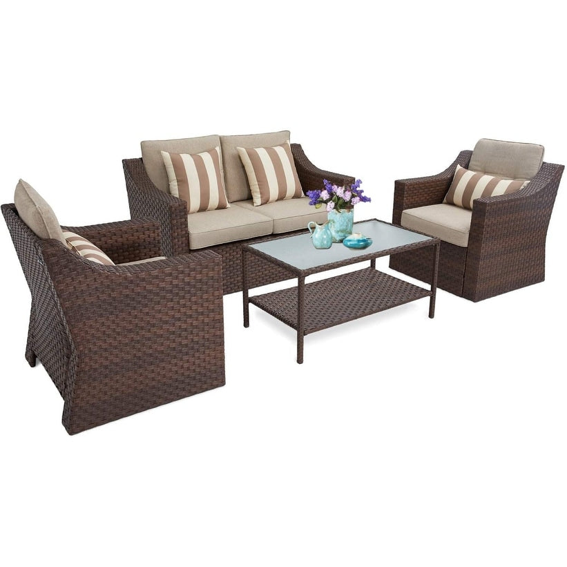 4-piece/5-piece Outdoor Patio Wicker Lounge Chair Conversation Set with Coffee Table and Cushions