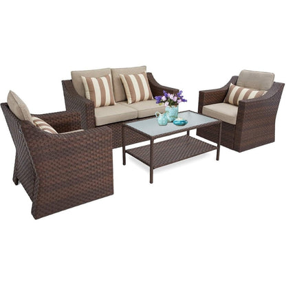 4-piece/5-piece Outdoor Patio Wicker Lounge Chair Conversation Set with Coffee Table and Cushions