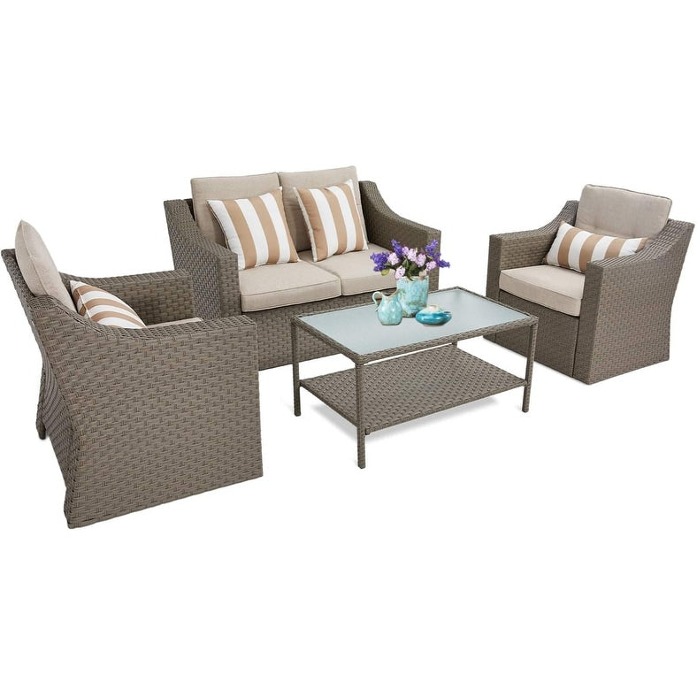 4-piece/5-piece Outdoor Patio Wicker Lounge Chair Conversation Set with Coffee Table and Cushions