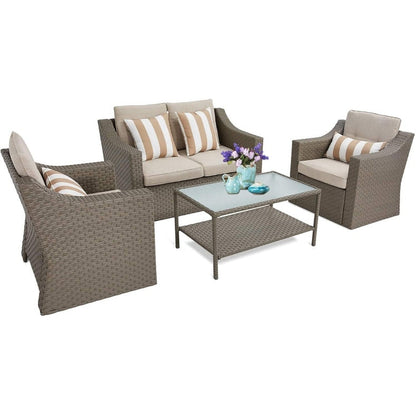 4-piece/5-piece Outdoor Patio Wicker Lounge Chair Conversation Set with Coffee Table and Cushions