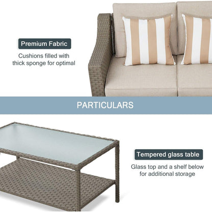 4-piece/5-piece Outdoor Patio Wicker Lounge Chair Conversation Set with Coffee Table and Cushions