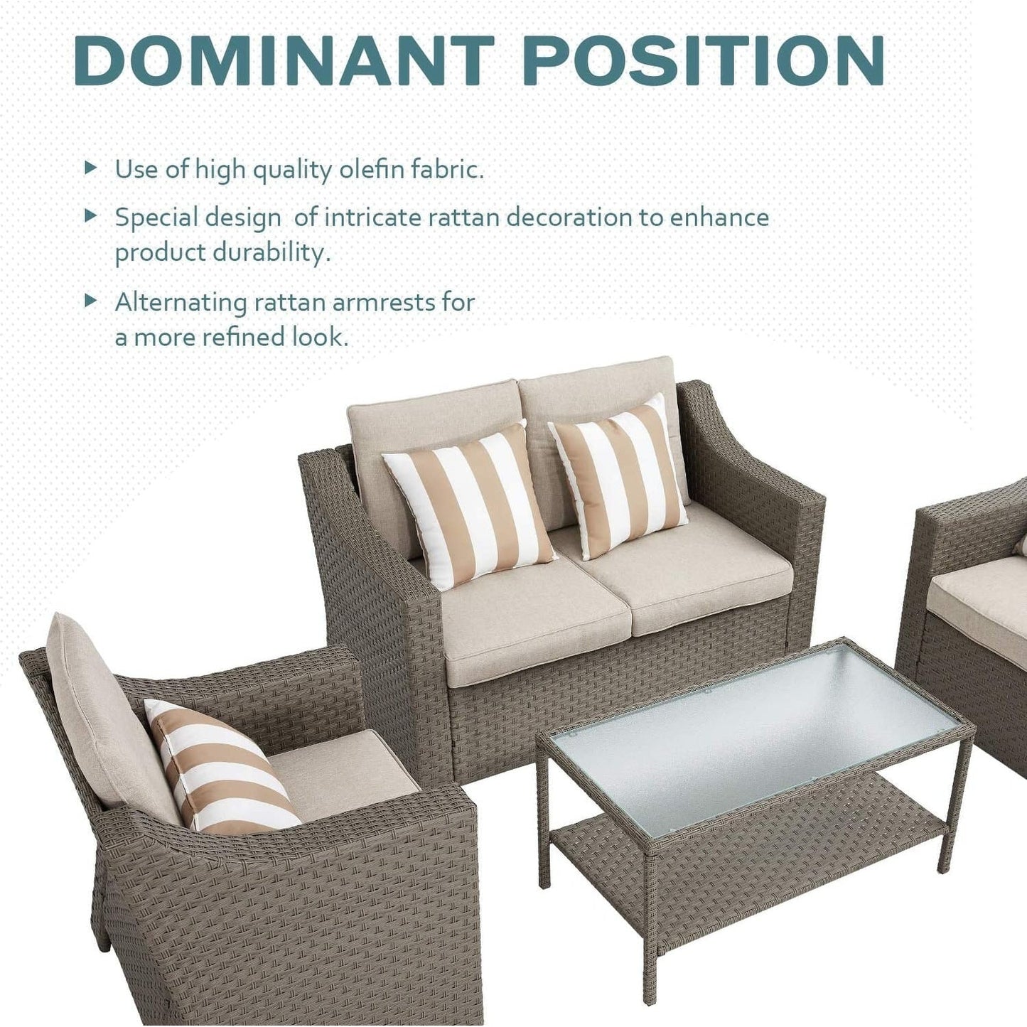 4-piece/5-piece Outdoor Patio Wicker Lounge Chair Conversation Set with Coffee Table and Cushions