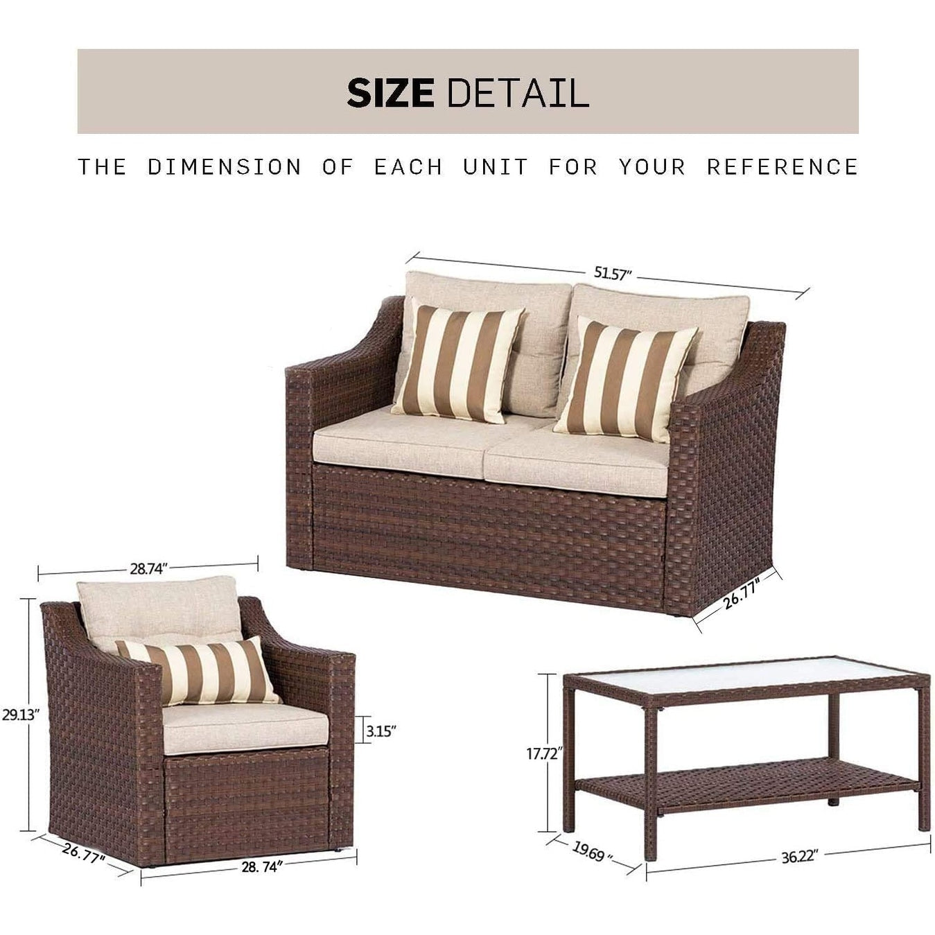 4-piece/5-piece Outdoor Patio Wicker Lounge Chair Conversation Set with Coffee Table and Cushions