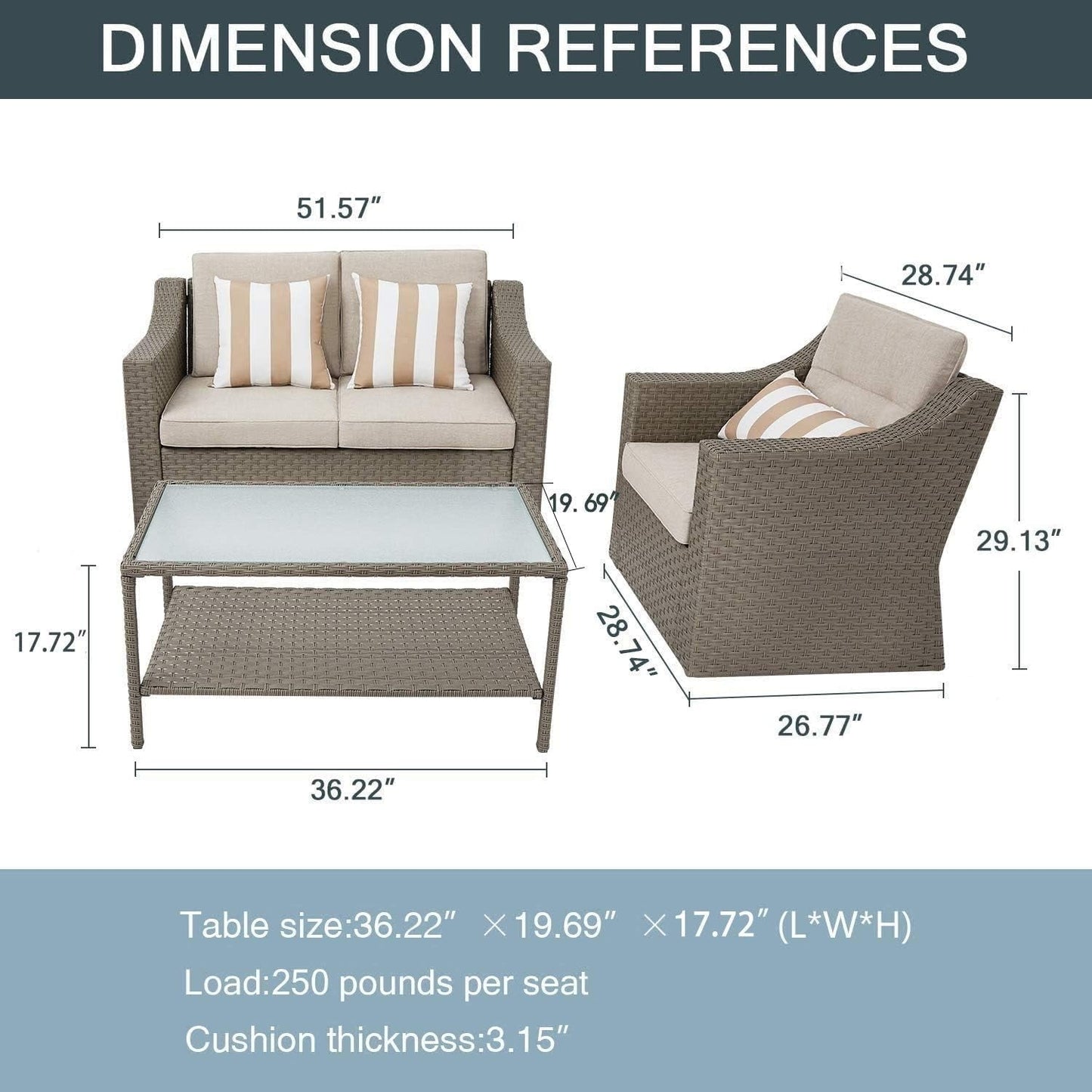 4-piece/5-piece Outdoor Patio Wicker Lounge Chair Conversation Set with Coffee Table and Cushions