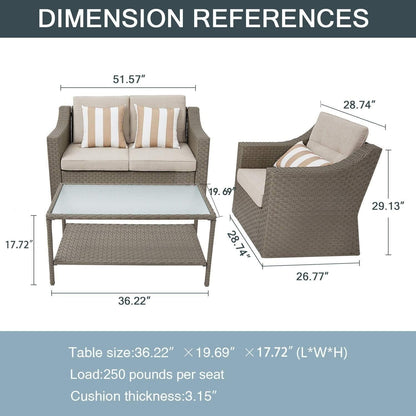 4-piece/5-piece Outdoor Patio Wicker Lounge Chair Conversation Set with Coffee Table and Cushions