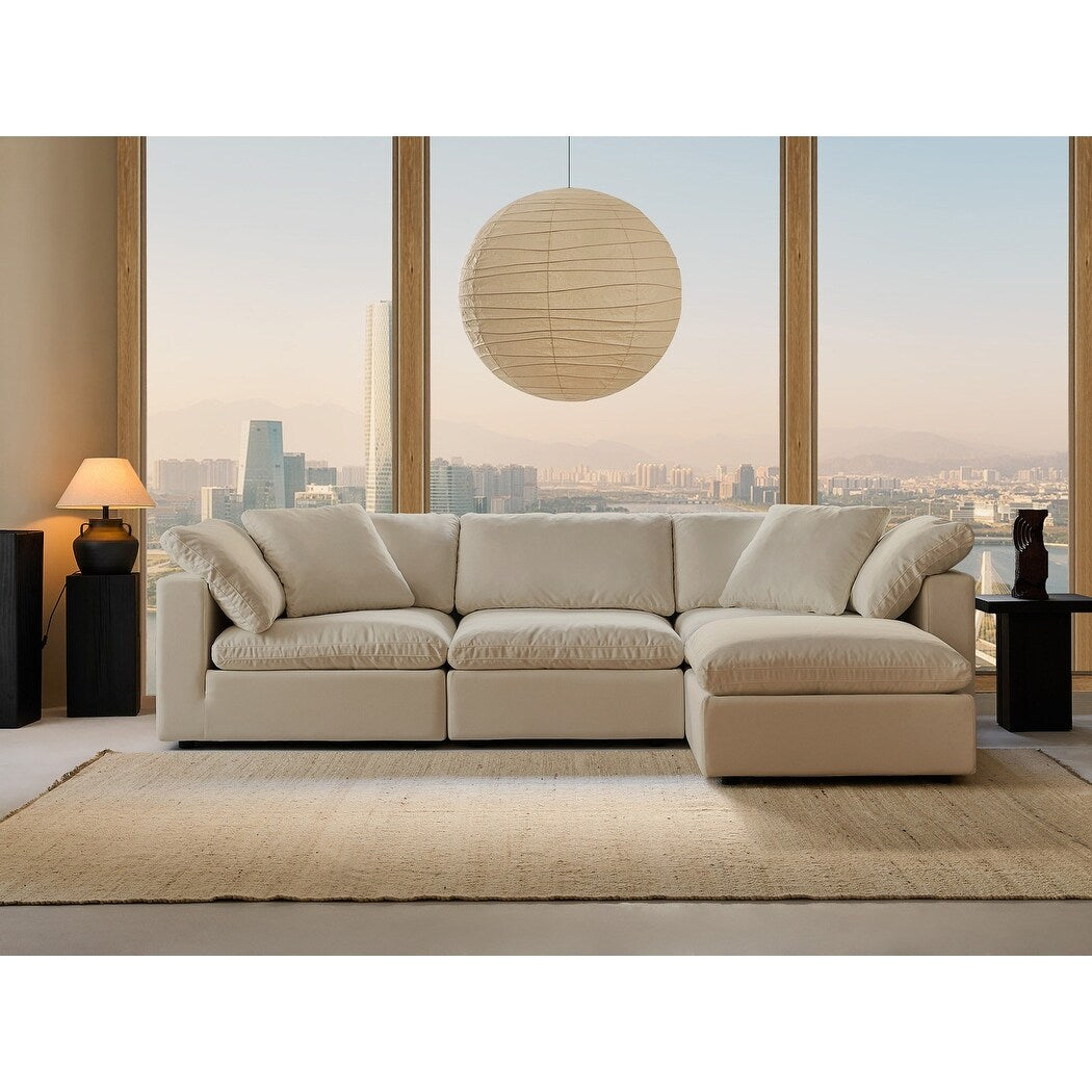 Square Arm Linen Fabric Rectangle Sectional Sofa Combination Sofa in Linen Beige