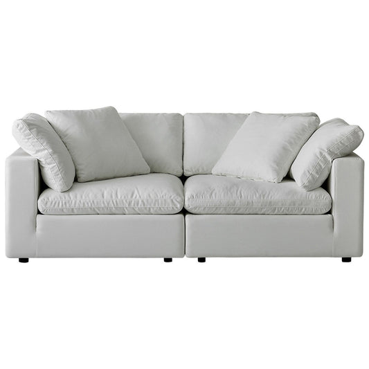 Square Arm Linen Fabric Rectangle Sectional Sofa Combination Sofa in Pearl White