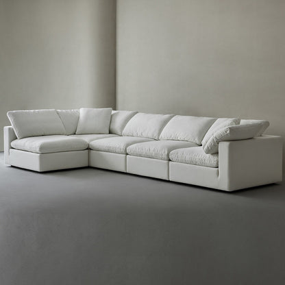 Square Arm Linen Fabric Rectangle Sectional Sofa Combination Sofa in Pearl White