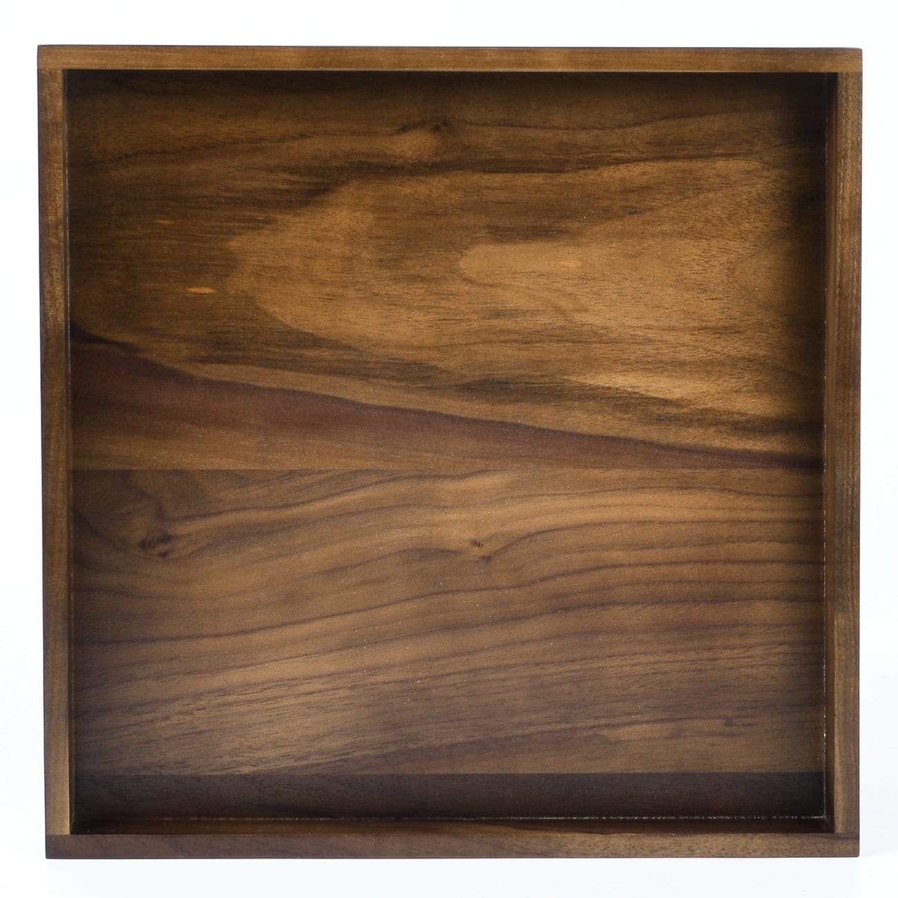 KINWELL Square Black Walnut Wood Serving Tray Ottoman Tray with Handles