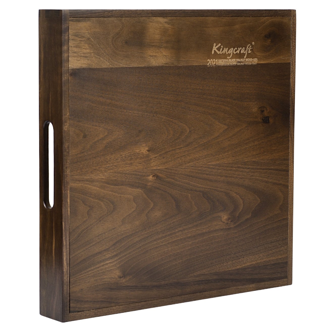 KINWELL Square Black Walnut Wood Serving Tray Ottoman Tray with Handles