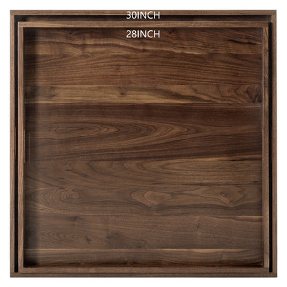 KINWELL Square Black Walnut Wood Serving Tray Ottoman Tray with Handles