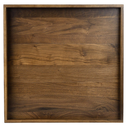 KINWELL Square Black Walnut Wood Serving Tray Ottoman Tray with Handles