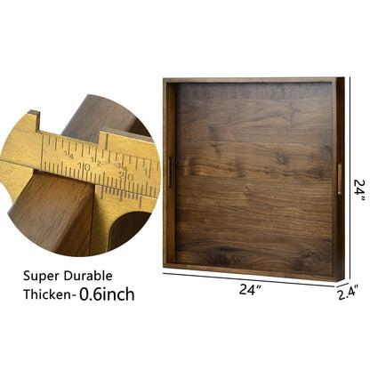 KINWELL Square Black Walnut Wood Serving Tray Ottoman Tray with Handles