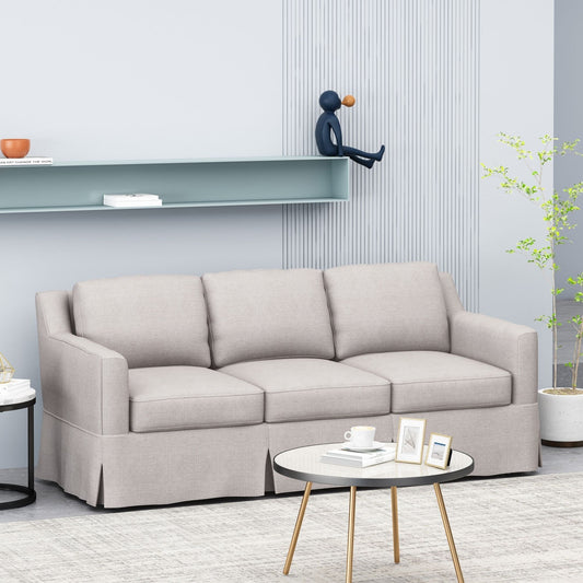 Striped Fabric 3-seater Sofa with Recessed Arms
