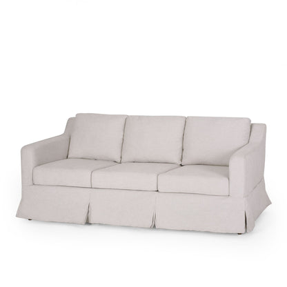 Striped Fabric 3-seater Sofa with Recessed Arms